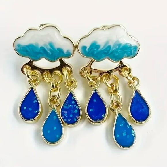 NEW!•Rainy Day•Rain Cloud Stud Earrings•Raindrops Dangle Back - Picture 6 of 6